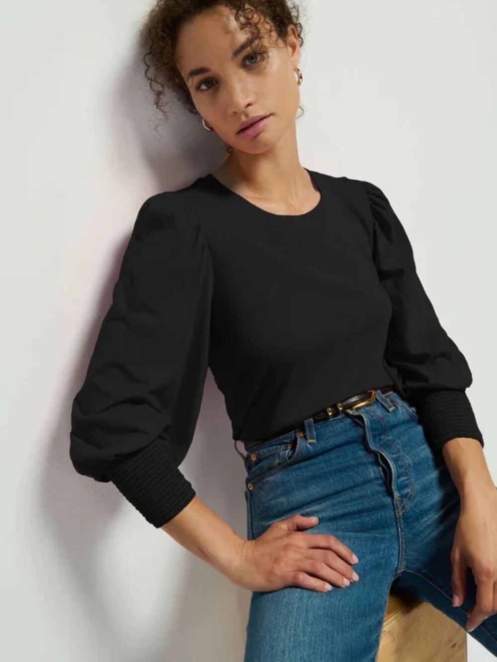 Nation LTD Loren Puff Sleeve Peasant Top In Black